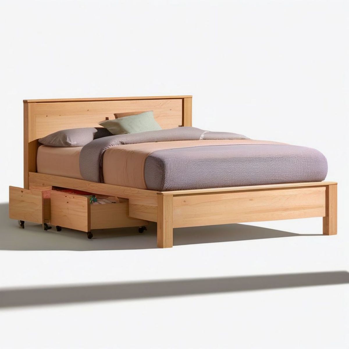 Doppelbett aus massivem Kiefernholz mit 3 Schubladen, Natur, 160 x 200 cm