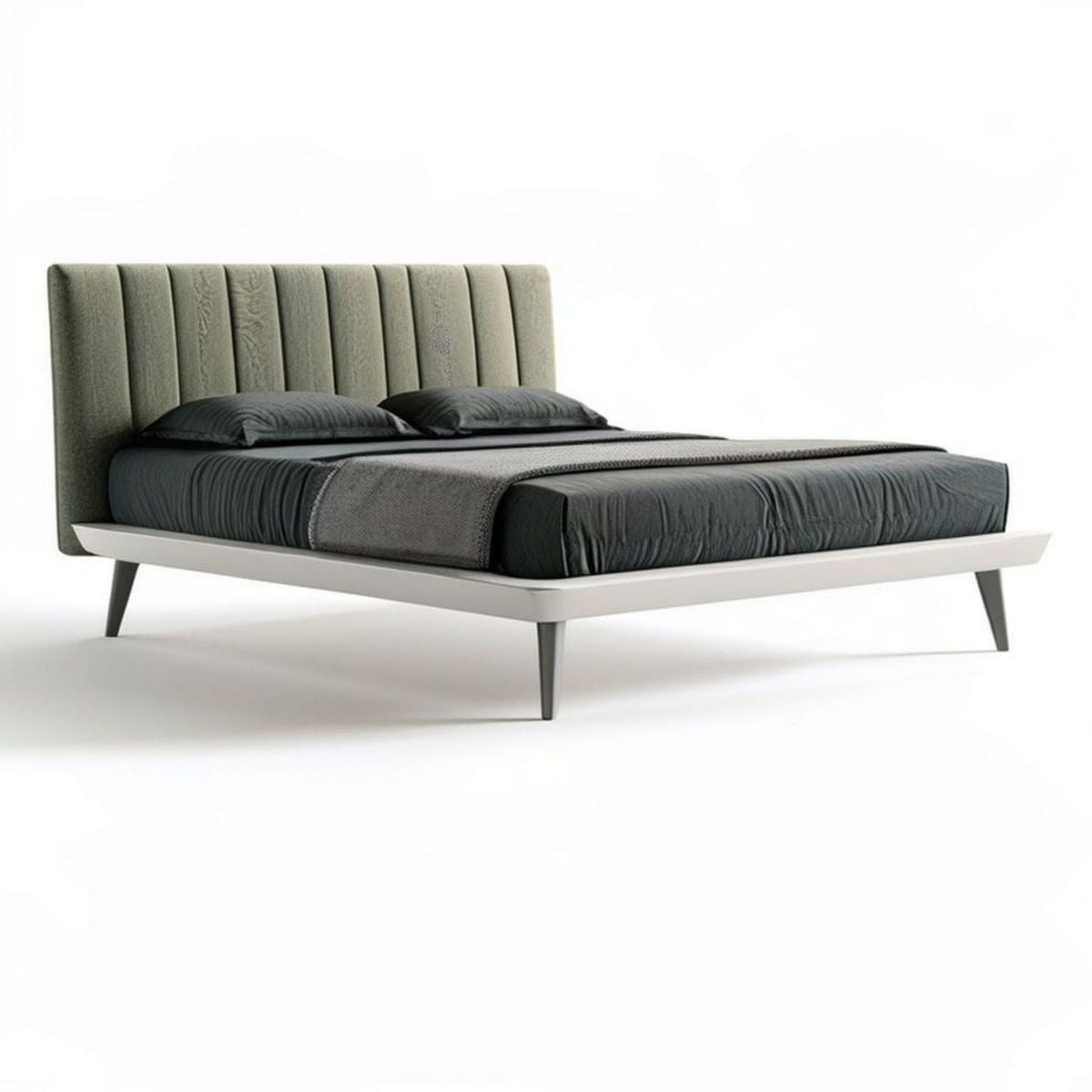 Doppelbett 180 x 200 cm in Weiss, Graugrün und Anthrazit mit gepolstertem Kopfteil