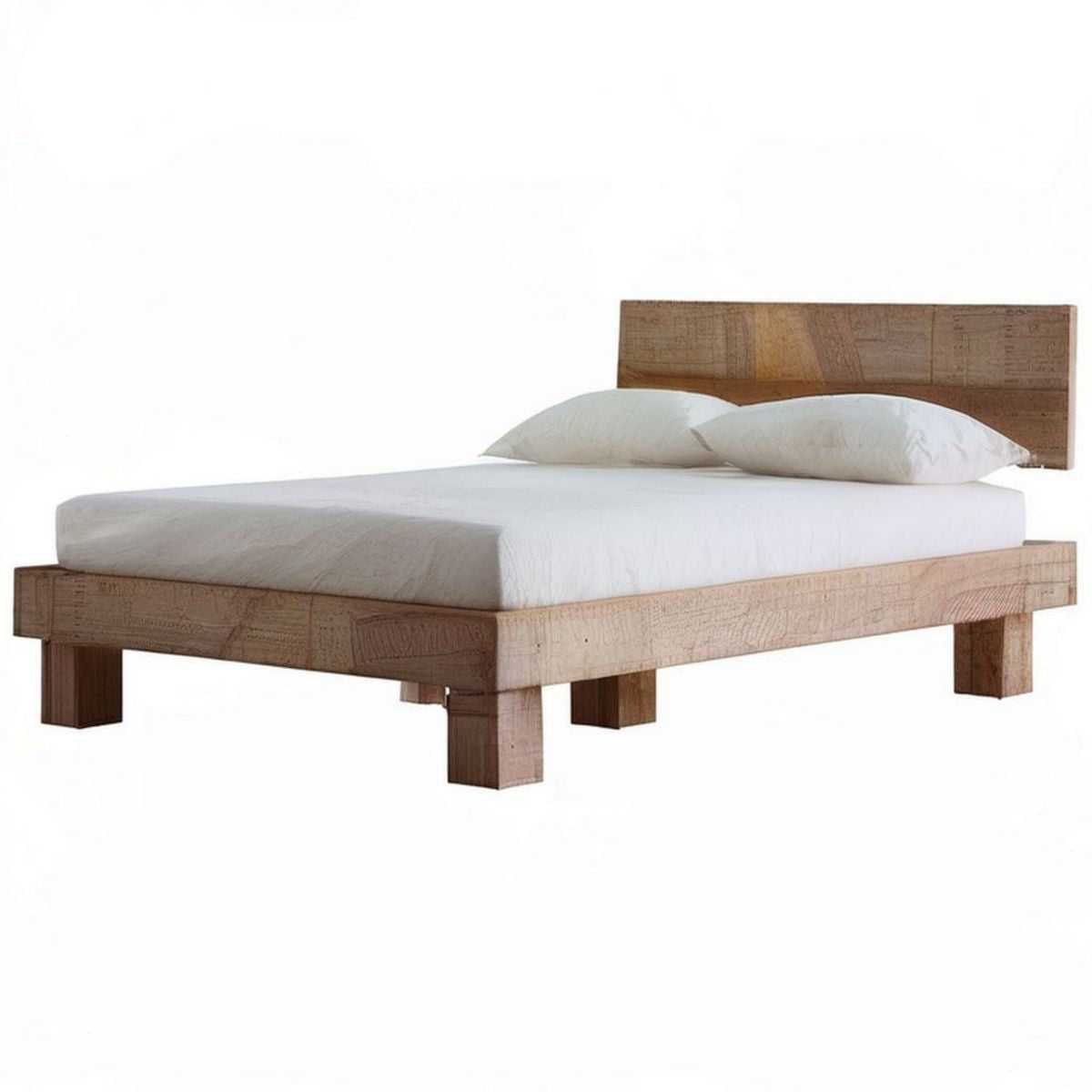 Massivholz-Bettrahmen 180 × 200 cm Naturbraun mit hohem Kopfteil