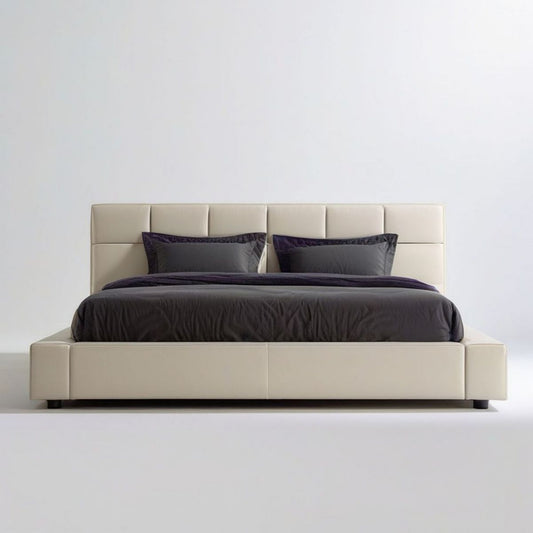 Gepolstertes Bettgestell 180 × 200 cm in Creme mit PU-Kunstlederbezug