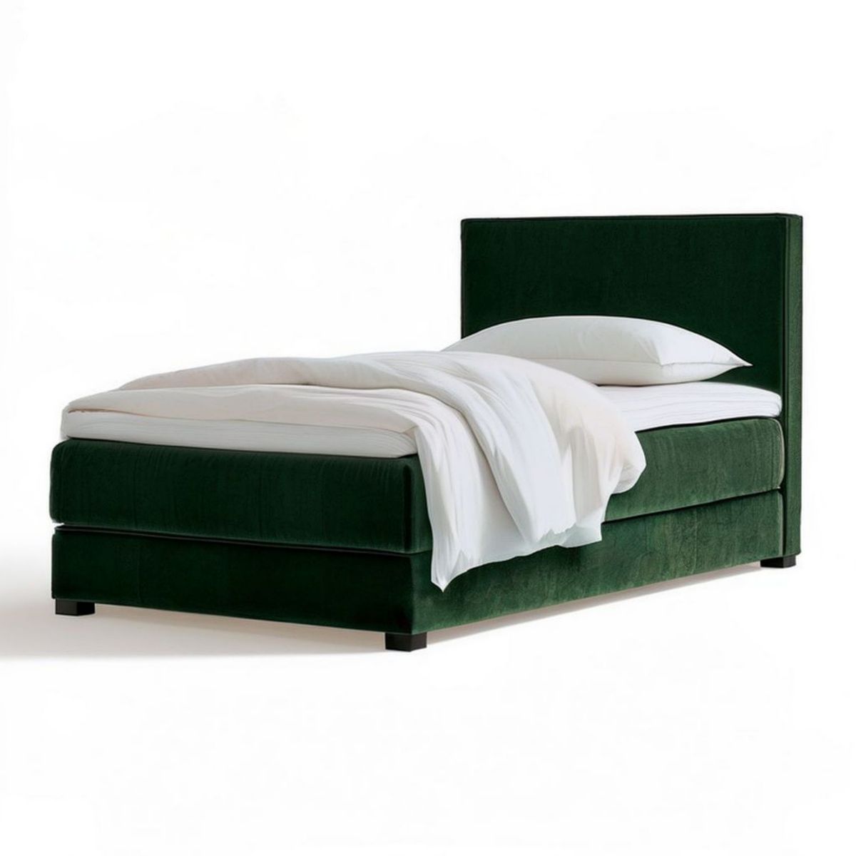 Gepolstertes Doppelbett 160 x 200 cm aus dunkelgrünem Polyester-Samt