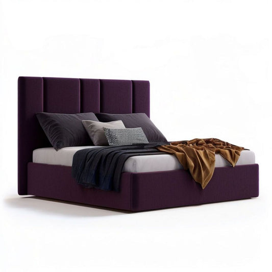 Gepolstertes Bettgestell 160 x 200 cm in Aubergine mit Samtbezug