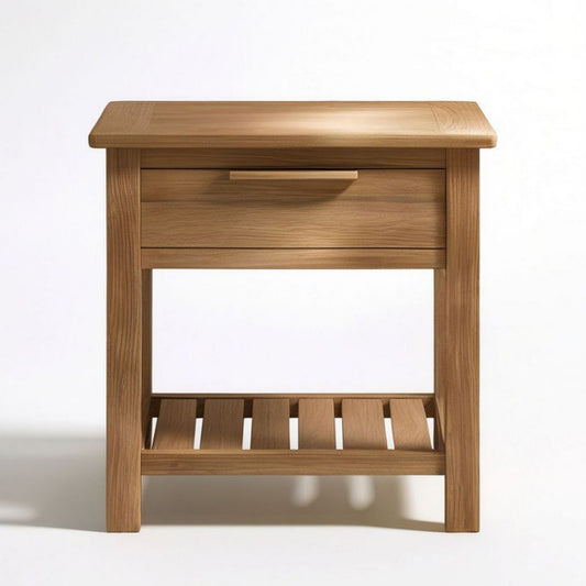 Nachttisch aus Eichenholz Natur mit Schublade und Ablage, 45 x 35 x 60 cm